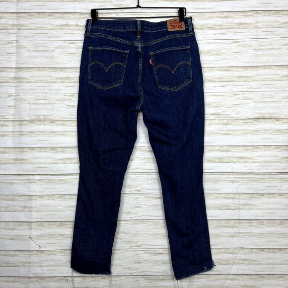 Levi's 721 High Rise Distressed Raw Hem Skinny Jeans - Picture 4 of 7